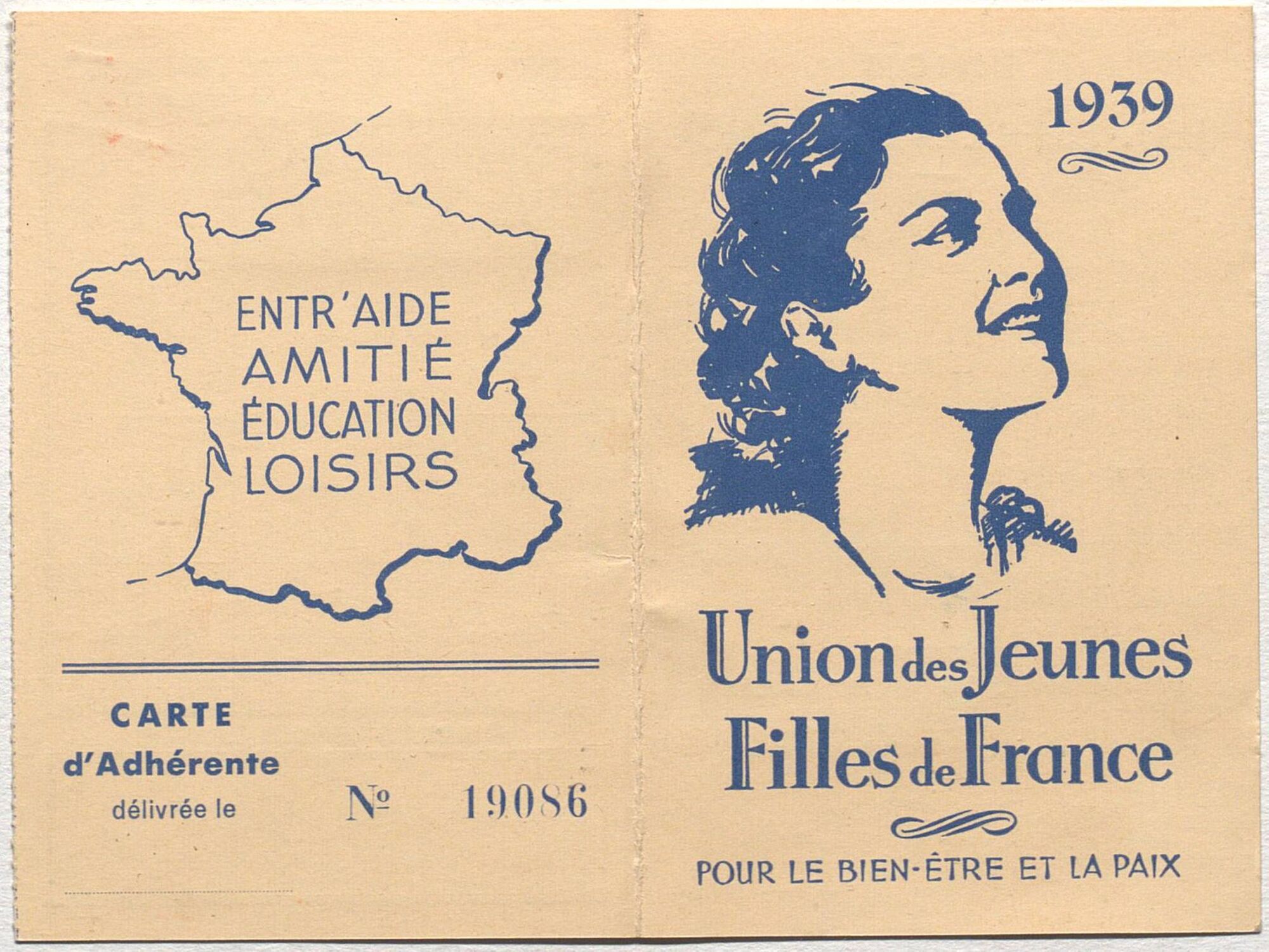 Carte de l'Union des Jeunes Filles de France, 1939. © Archives nationales (France), fonds Z/4/130 dossier 290.